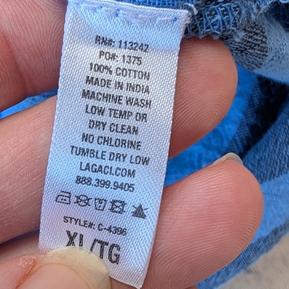 LAGACI Blue Cotton Gauze Lace Up Hoodie Tunic Top XL TG Striped Hem Casual Beach - Picture 6 of 7